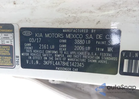 2017 Kia Forte Lx from USA, damaged, VIN 3KPFL4A78HE142345